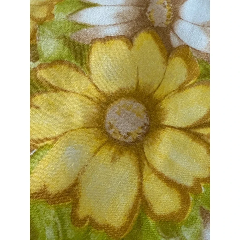 Vintage Cannon Monticello Floral Daisy Flat Sheet Yellow Gold Brown‎ 70s Muslin